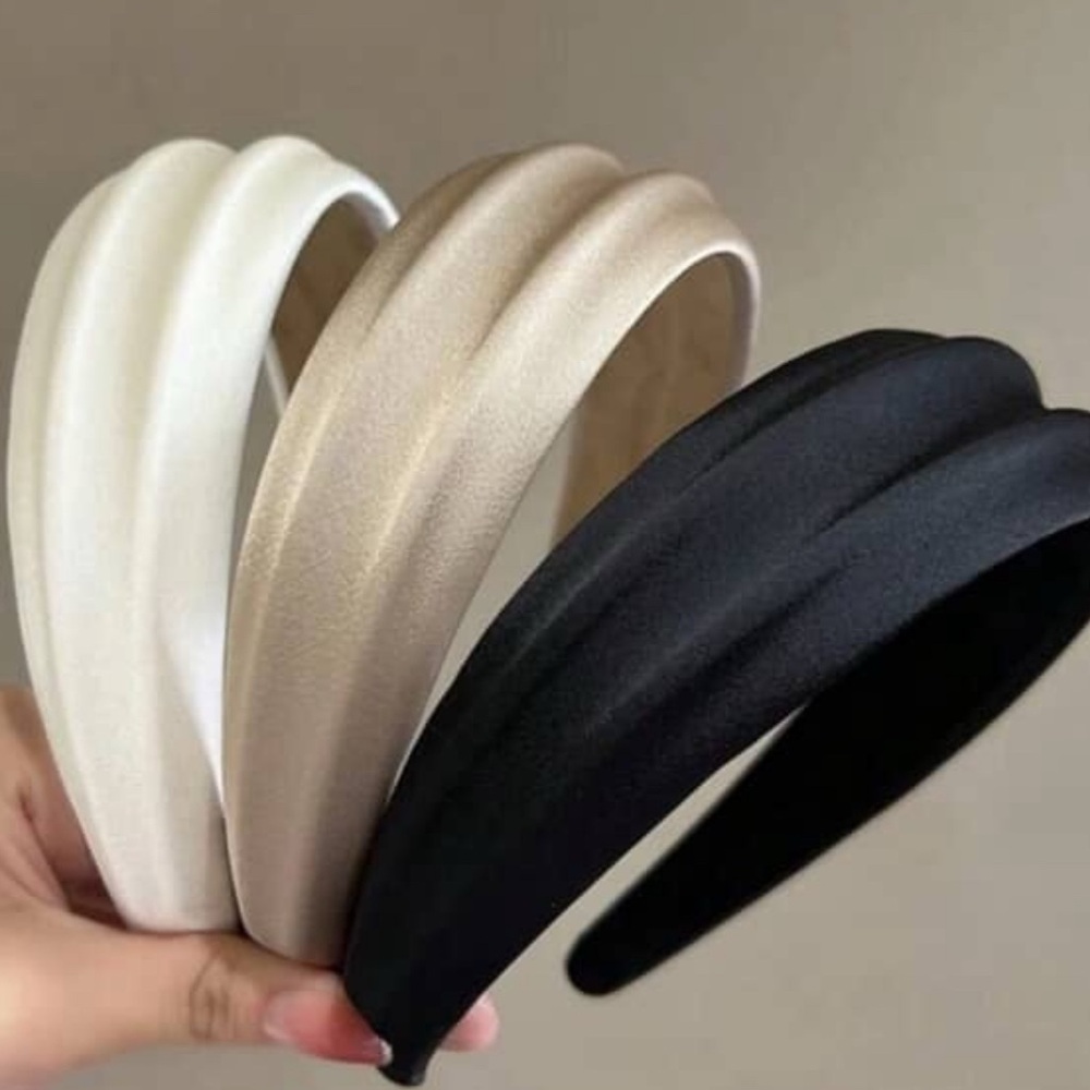 NWOT - Elegant Black, White, and Tan Satin Headband Set